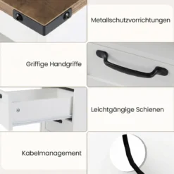 2er Set Nachttisch mit Ladestation Schmaler Beistelltisch mit Ablagefach & 2 Schubladen Weiß