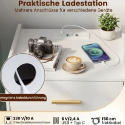 2er Set Nachttisch mit Ladestation LED 2 Schubladen Modern halb-schwebend Weiß