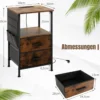 2er Set Nachttisch mit Ladestation & 2 Schubladen & 6 Seitentaschen Industrieller Beistelltisch Braun