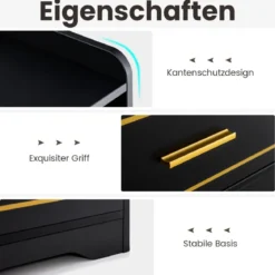 2er Set Nachttisch mit LED Licht USB-Anschluss und Typ-C-Ladestation Nachtschrank mit Bewegungssensor Schwarz