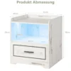 2er Set Nachttisch mit LED Licht USB-Anschluss und Typ-C-Ladestation Nachtschrank mit Bewegungssensor Weiß