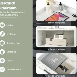 2er Set Nachttisch mit LED Licht USB-Anschluss und Typ-C-Ladestation Nachtschrank mit Bewegungssensor Weiß