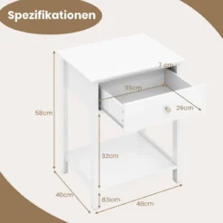 2er Set Nachttisch mit Schublade & Offenem Regal Beistelltisch Nachtschrank Nachtkonsole Weiß