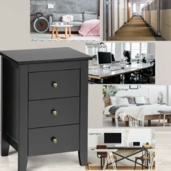 2er Set Nachttisch mit 3 Schubladen Nachtschrank für Boxspringbett 46 x 37 x 65 cm Schwarz
