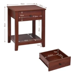 2er Set Nachttisch mit 1 Schublade & 1 offener Ablage Beistelltisch mit stabilen Holzbeinen 50 x 42 x 62cm Braun