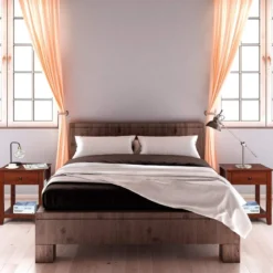 2er Set Nachttisch mit 1 Schublade & 1 offener Ablage Beistelltisch mit stabilen Holzbeinen 50 x 42 x 62cm Braun
