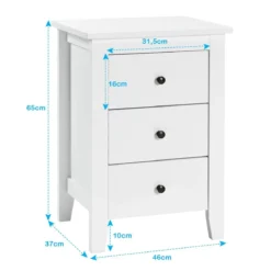 2er Set Nachttisch mit 3 Schubladen Nachtschrank für Boxspringbett 46 x 37 x 65 cm Weiß