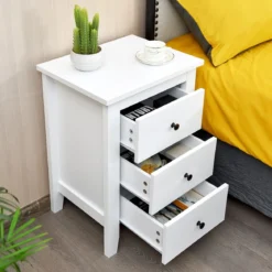 2er Set Nachttisch mit 3 Schubladen Nachtschrank für Boxspringbett 46 x 37 x 65 cm Weiß