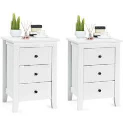 2er Set Nachttisch mit 3 Schubladen Nachtschrank für Boxspringbett 46 x 37 x 65 cm Weiß