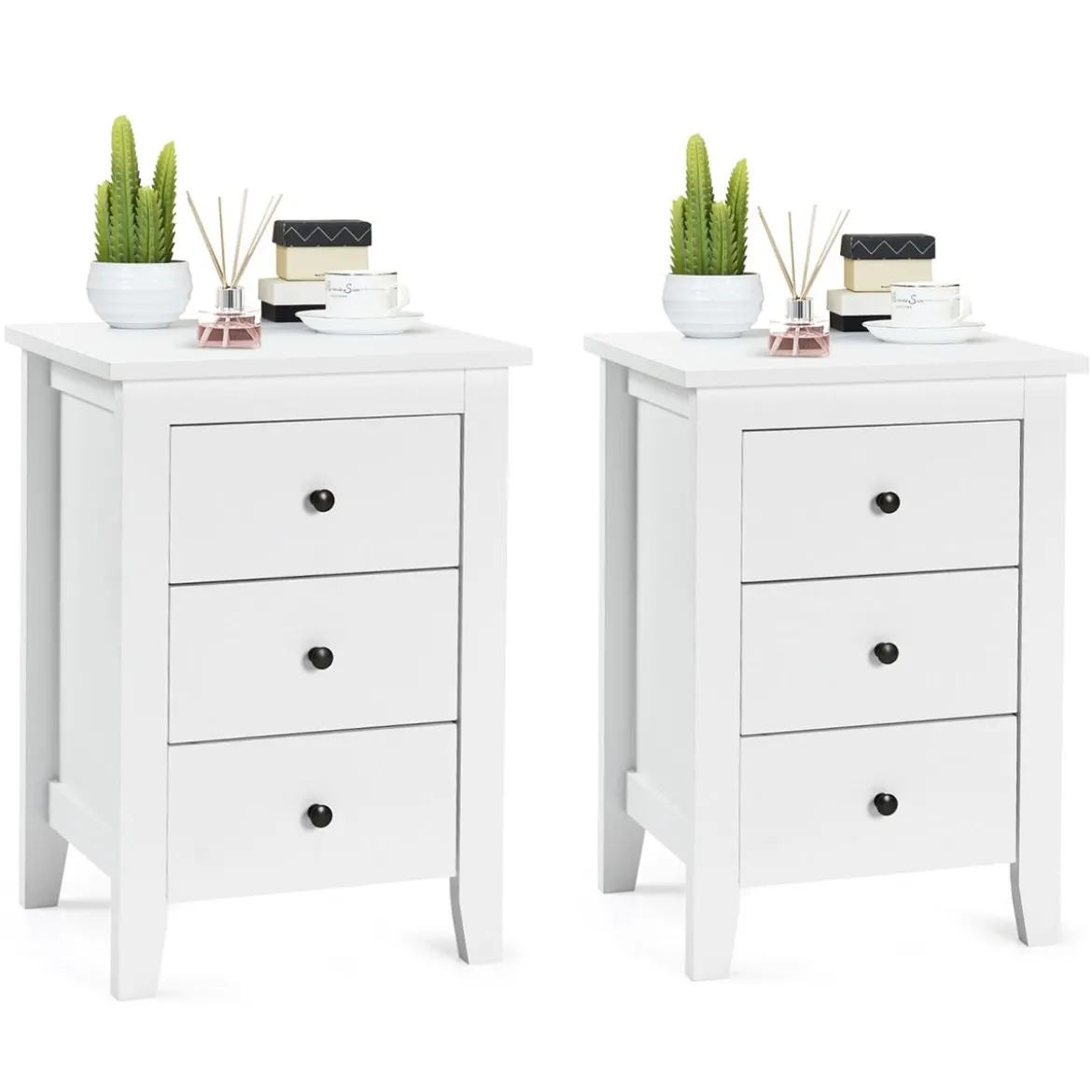 2er Set Nachttisch mit 3 Schubladen Nachtschrank für Boxspringbett 46 x 37 x 65 cm Weiß