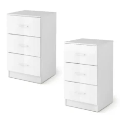 2er Set Nachttisch mit 3 Schubladen Nachtschrank 37,1 x 34,2 x 66,5 cm Weiß