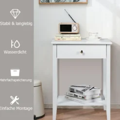 2er Set Nachttisch mit Schublade Sofatisch aus Holz für Schlafzimmer 47,5 x 36 x 62 cm Weiß
