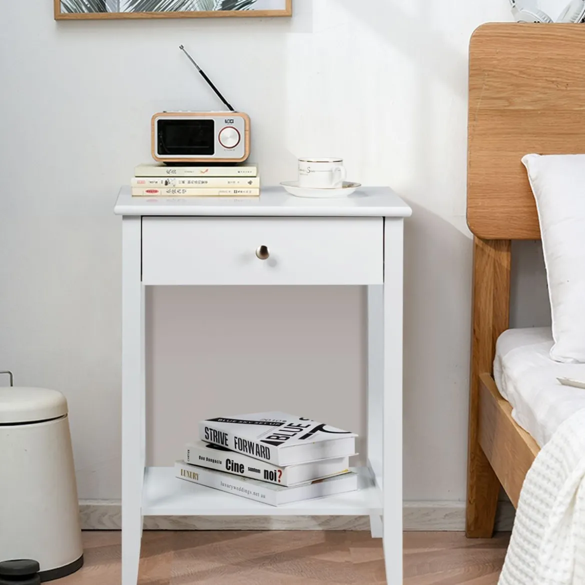 2er Set Nachttisch mit Schublade Sofatisch aus Holz für Schlafzimmer 47,5 x 36 x 62 cm Weiß