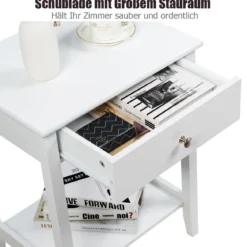 2er Set Nachttisch mit Schublade Sofatisch aus Holz für Schlafzimmer 47,5 x 36 x 62 cm Weiß