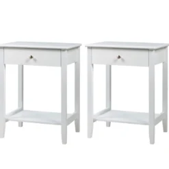 2er Set Nachttisch mit Schublade Sofatisch aus Holz für Schlafzimmer 47,5 x 36 x 62 cm Weiß
