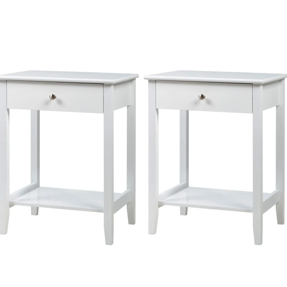 2er Set Nachttisch mit Schublade Sofatisch aus Holz für Schlafzimmer 47,5 x 36 x 62 cm Weiß