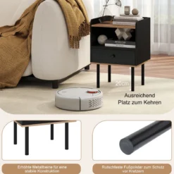 2er Set Nachttisch Nachttisch mit Schublade & offenem Ablagefach moderner Sofatisch mit Metallbeinen Schwarz