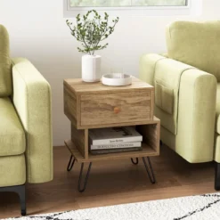 2er Set Nachttisch Set aus 2 Beistelltischen Holz multifunktionaler Natur