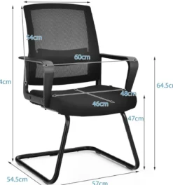 2er Set Netz Bürostuhl mit Rückenlehne bis 136kg belastbar 60 x 54,5 x 94 cm Schwarz