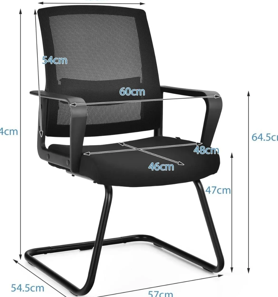 2er Set Netz Bürostuhl mit Rückenlehne bis 136kg belastbar 60 x 54,5 x 94 cm Schwarz