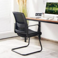 2er Set Netz Bürostuhl mit Rückenlehne bis 136kg belastbar 60 x 54,5 x 94 cm Schwarz