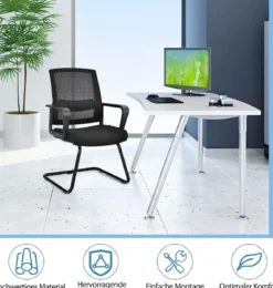 2er Set Netz Bürostuhl mit Rückenlehne bis 136kg belastbar 60 x 54,5 x 94 cm Schwarz