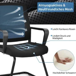 2er Set Netz Bürostuhl mit Rückenlehne bis 136kg belastbar 60 x 54,5 x 94 cm Schwarz