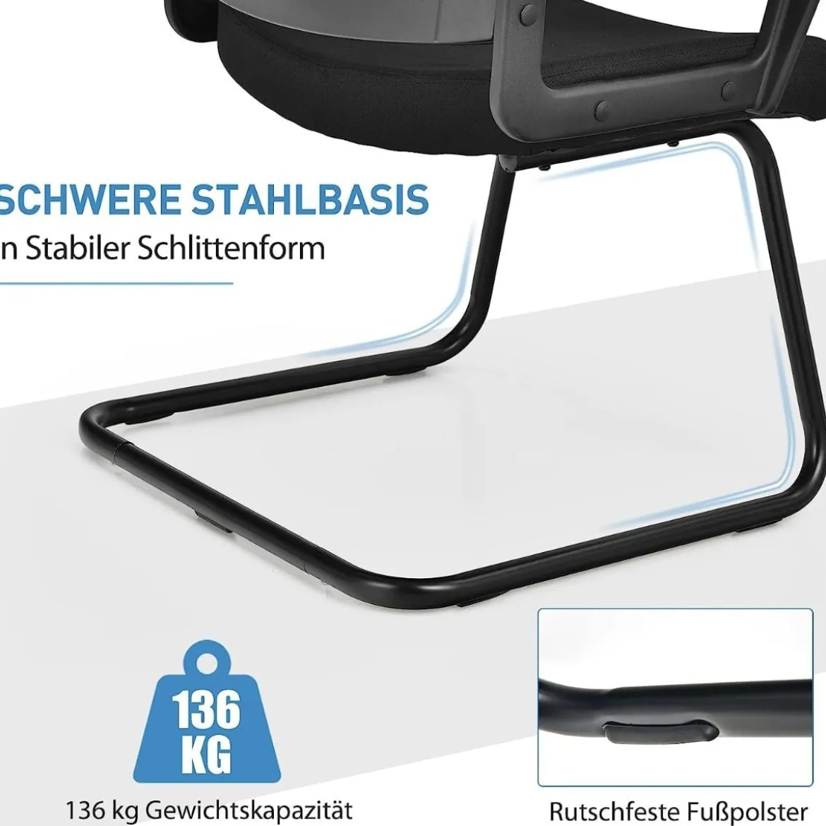 2er Set Netz Bürostuhl mit Rückenlehne bis 136kg belastbar 60 x 54,5 x 94 cm Schwarz