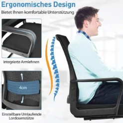 2er Set Netz Bürostuhl mit Rückenlehne bis 136kg belastbar 60 x 54,5 x 94 cm Schwarz