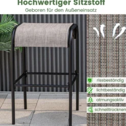 2er Set Outdoor Barhocker mit Gebogenem Stoffsitz bis zu 180 kg Belastbar Barstühle