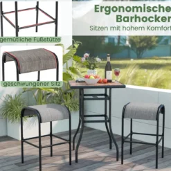2er Set Outdoor Barhocker mit Gebogenem Stoffsitz bis zu 180 kg Belastbar Barstühle