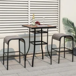 2er Set Outdoor Barhocker mit Gebogenem Stoffsitz bis zu 180 kg Belastbar Barstühle
