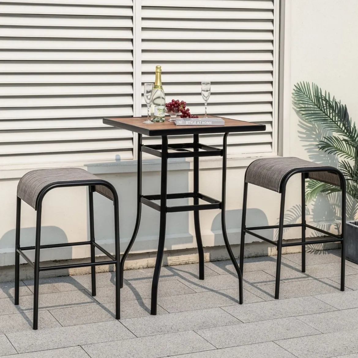 2er Set Outdoor Barhocker mit Gebogenem Stoffsitz bis zu 180 kg Belastbar Barstühle