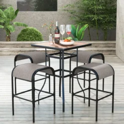 2er Set Outdoor Barhocker mit Gebogenem Stoffsitz bis zu 180 kg Belastbar Barstühle