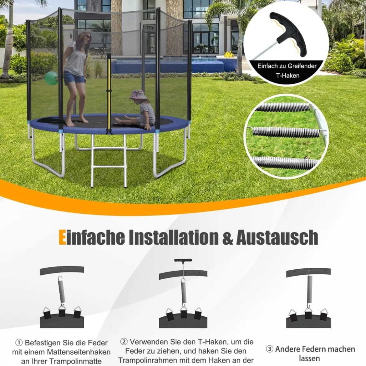 20er SetPack Trampolinfedern 14 cm schwere verzinkte Stahlfedern mit T-Haken-Zugwerkzeug