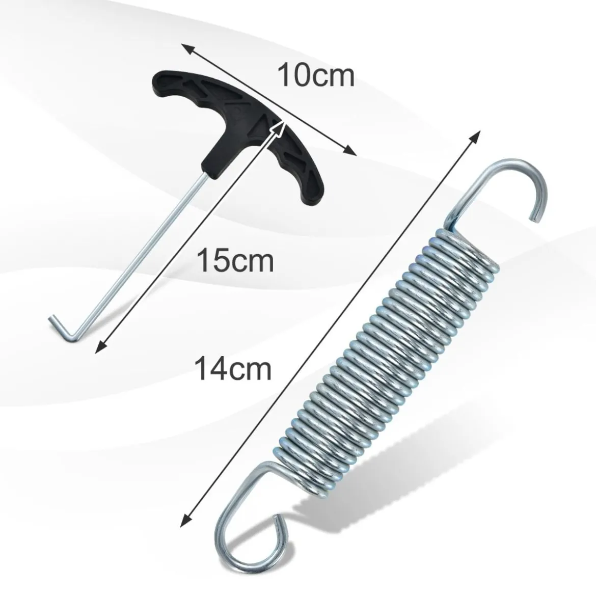 20er SetPack Trampolinfedern 14 cm schwere verzinkte Stahlfedern mit T-Haken-Zugwerkzeug