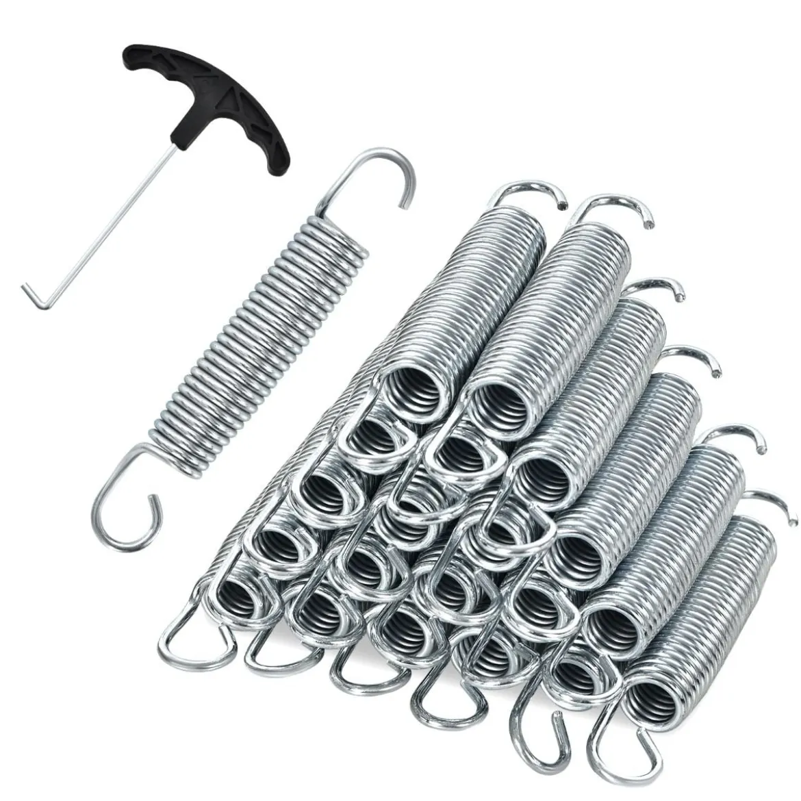 20er SetPack Trampolinfedern 14 cm schwere verzinkte Stahlfedern mit T-Haken-Zugwerkzeug