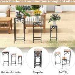3er Set Pflanzenständer aus Metall mit Mosaikfliesen verschachtelbare Pflanzgefäße Gelb 28/23/18cm