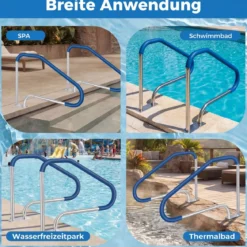 2er Set Pool Handlauf mit Griffabdeckung 304 Edelstahl Einstiegshilfe 250 kg Tragfähigkeit Schwimmbad Haltegriff