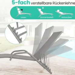 2er Set 5-Position Verstellbare Terrasse-Lounges mit Atmungsaktivem Sitz für Outdoor Grau