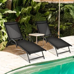 2er Set 5-Position Verstellbare Terrasse-Lounges mit Atmungsaktivem Sitz für Outdoor Schwarz