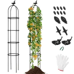2er Set Rankhilfe Obelisk 176 cm Rankobelisk aus beschichtetes Metall Schwarz