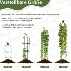 2er Set Rankhilfe Obelisk 176 cm Rankobelisk aus beschichtetes Metall Schwarz