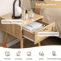 1/2er Set Rattan Nachttisch mit Schublade Beistelltisch Nachtkommode Nachtkonsole Sofatisch