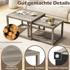 2er Set Rechteckige Satztisch Stapelbare Nesting-Couchtisch mit Ablagefläche Bauernhaus Beistelltisch
