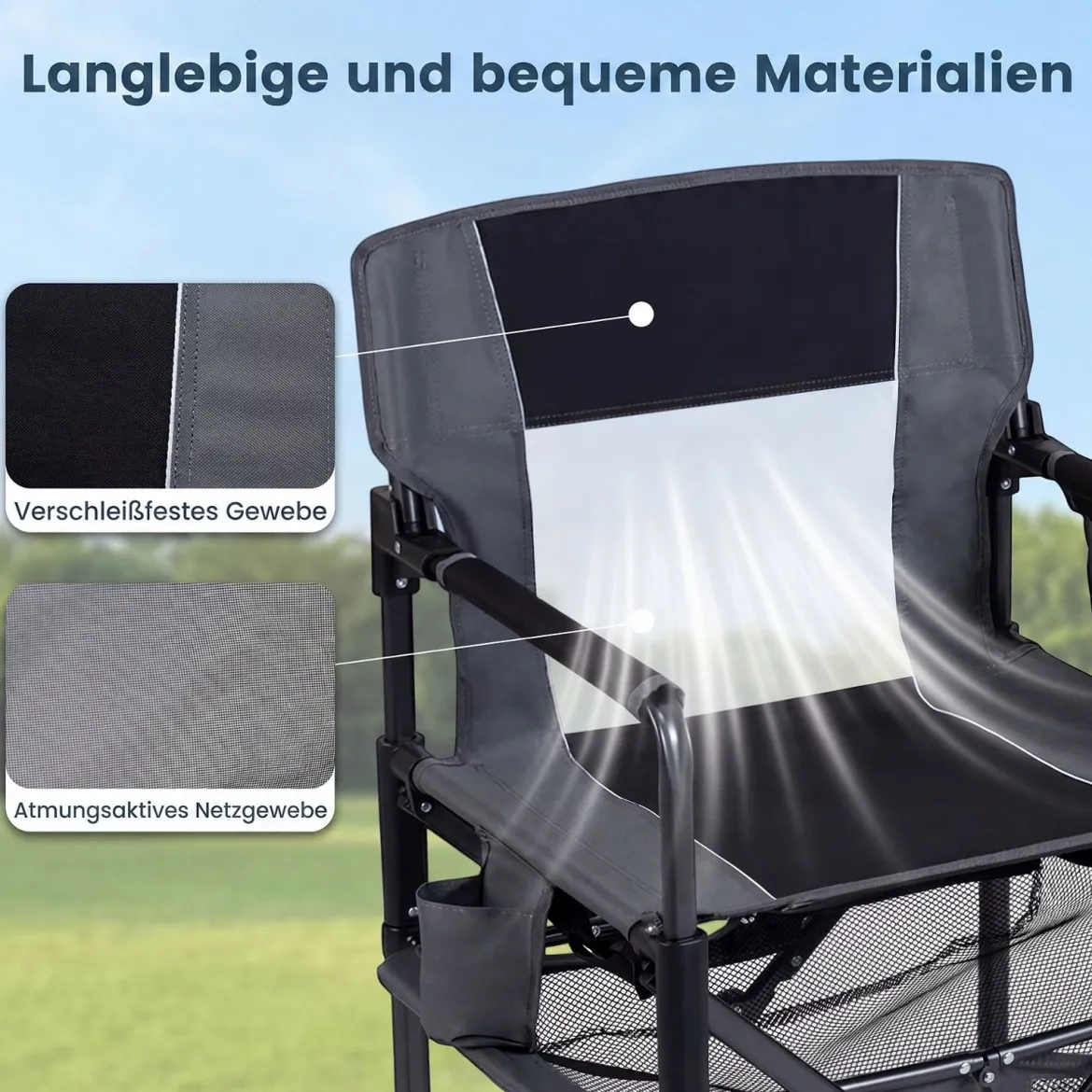 2er Set Regiestuhl Klappbar Campingstuhl mit Mesh-Ablage Getränkehalter & Flaschenöffner bis 150 kg Belastbar Schwarz