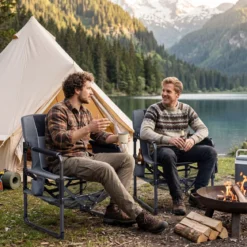 2er Set Regiestuhl Klappbar Campingstuhl mit Mesh-Ablage Getränkehalter & Flaschenöffner bis 150 kg Belastbar Schwarz