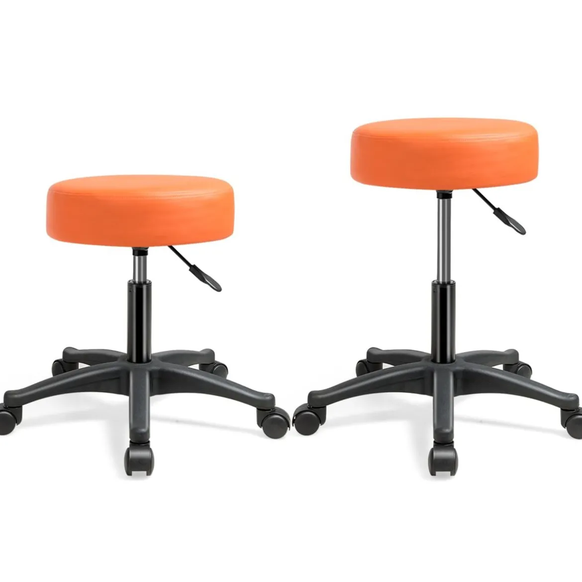 2er Set Rollhocker Drehhocker verstellbar Salonhocker mit Kunstledersitz Hocker hydraulisch Orange (2 Stk.)