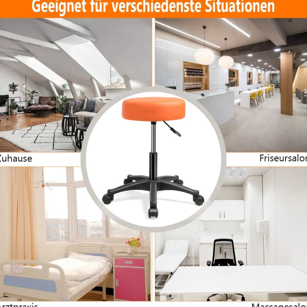 2er Set Rollhocker Drehhocker verstellbar Salonhocker mit Kunstledersitz Hocker hydraulisch Orange (2 Stk.)