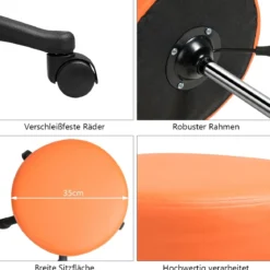2er Set Rollhocker Drehhocker verstellbar Salonhocker mit Kunstledersitz Hocker hydraulisch Orange (2 Stk.)